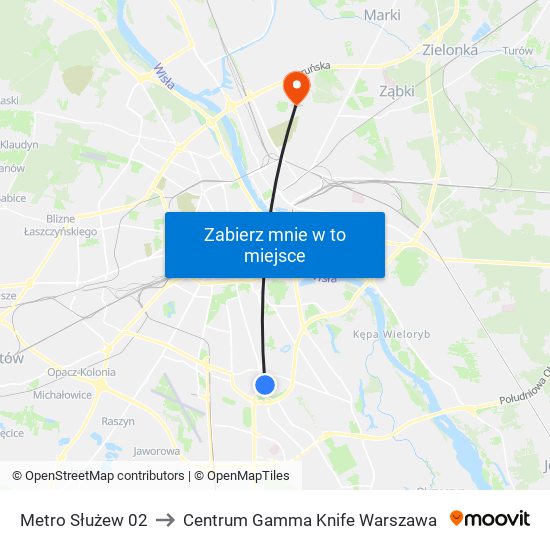 Metro Służew 02 to Centrum Gamma Knife Warszawa map