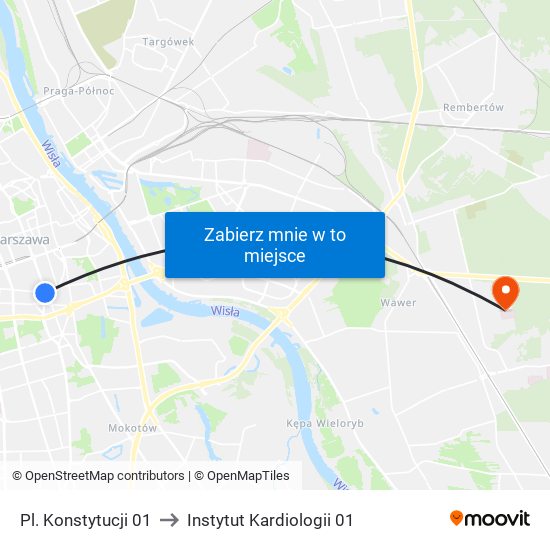 Pl. Konstytucji to Instytut Kardiologii 01 map