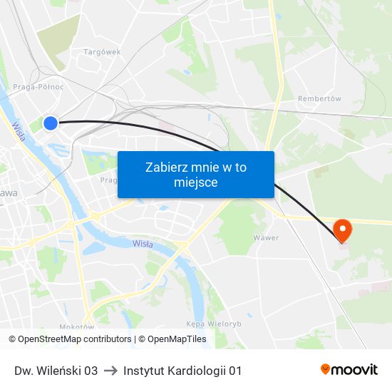 Dw. Wileński 03 to Instytut Kardiologii 01 map