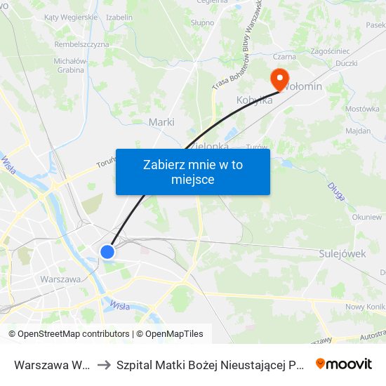 Warszawa Wschodnia to Szpital Matki Bożej Nieustającej Pomocy W Wołominie map