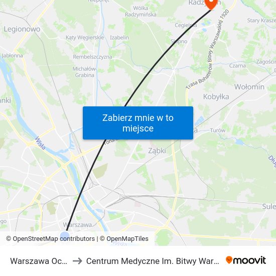 Warszawa Ochota WKD to Centrum Medyczne Im. Bitwy Warszawskiej 1920 Roku map