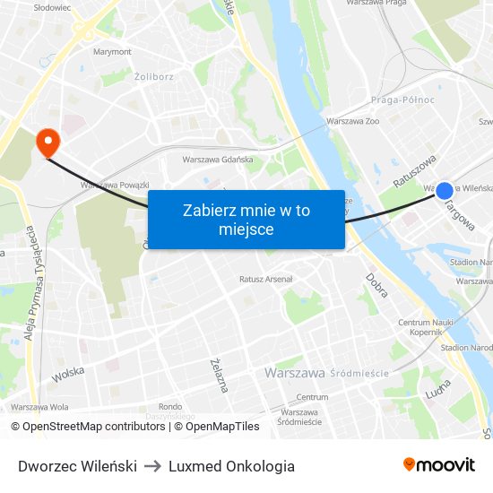 Dworzec Wileński to Luxmed Onkologia map