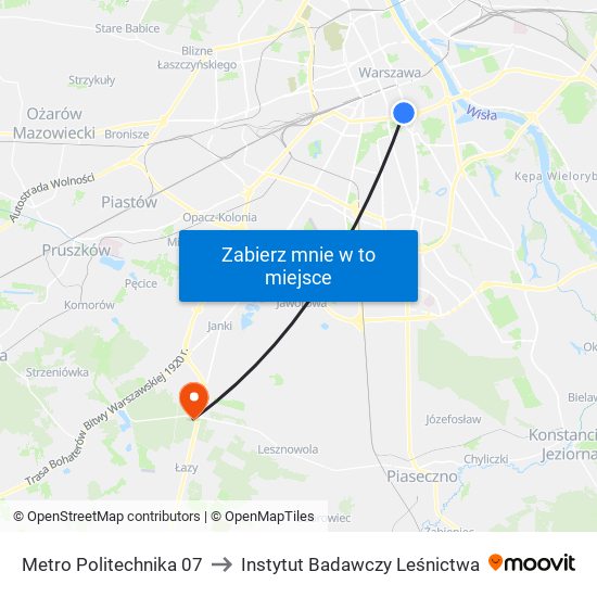 Metro Politechnika 07 to Instytut Badawczy Leśnictwa map