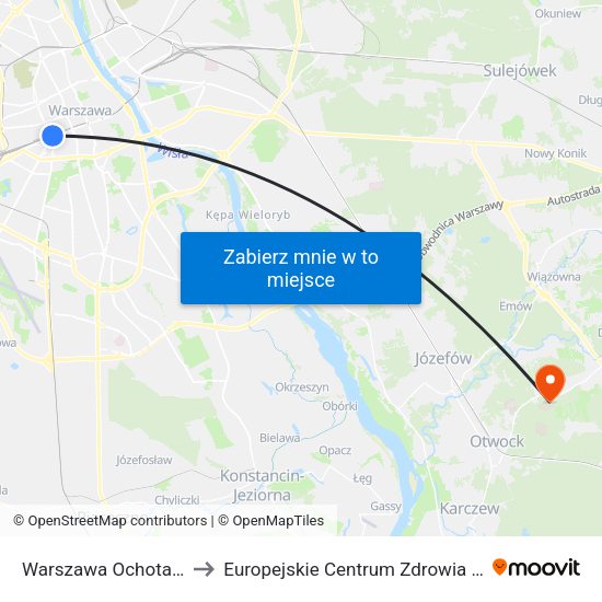 Warszawa Ochota WKD to Europejskie Centrum Zdrowia Otwock map