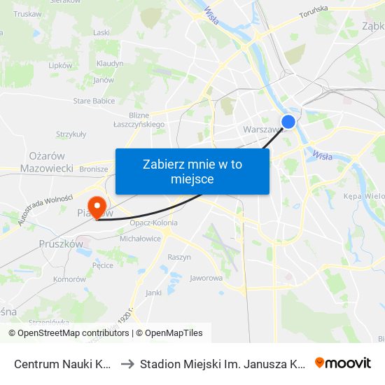 Centrum Nauki Kopernik to Stadion Miejski Im. Janusza Kalbarczyka map