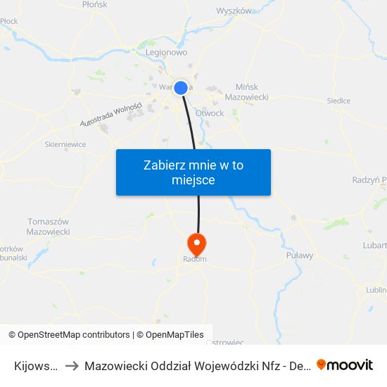 Kijowska 01 to Mazowiecki Oddział Wojewódzki Nfz - Delegatura W Radomiu map