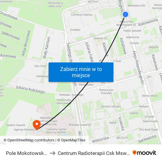 Pole Mokotowskie to Centrum Radioterapii Csk Mswia map