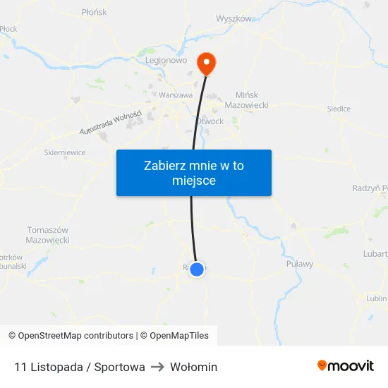 11 Listopada / Sportowa to Wołomin map