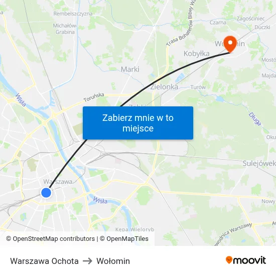 Warszawa Ochota to Wołomin map