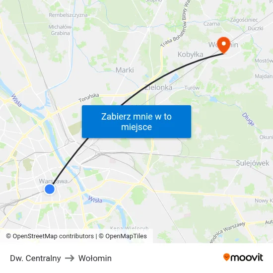 Dw. Centralny to Wołomin map