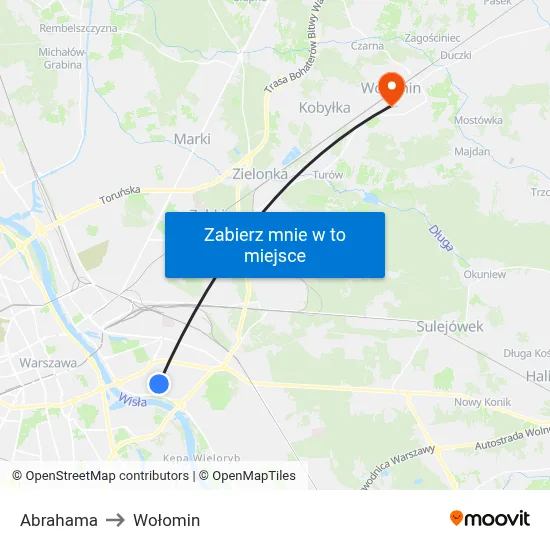 Abrahama to Wołomin map