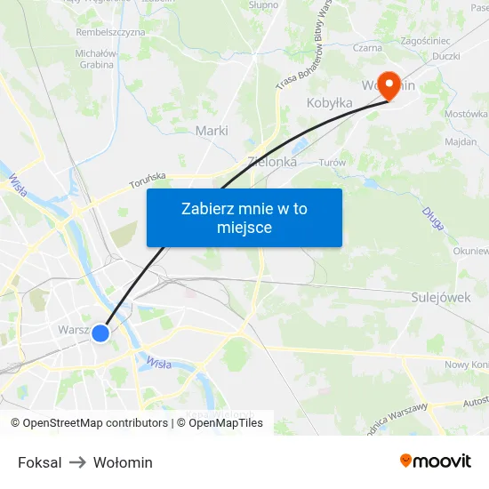 Foksal to Wołomin map