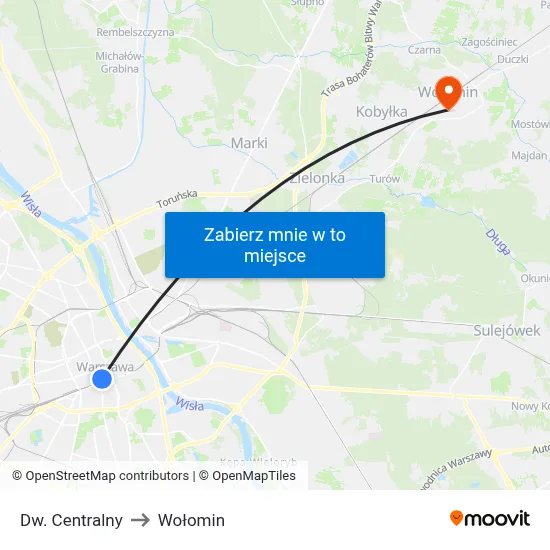 Dw. Centralny to Wołomin map