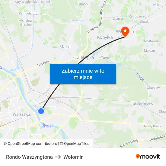 Rondo Waszyngtona to Wołomin map