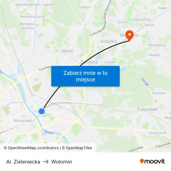 Al. Zieleniecka to Wołomin map