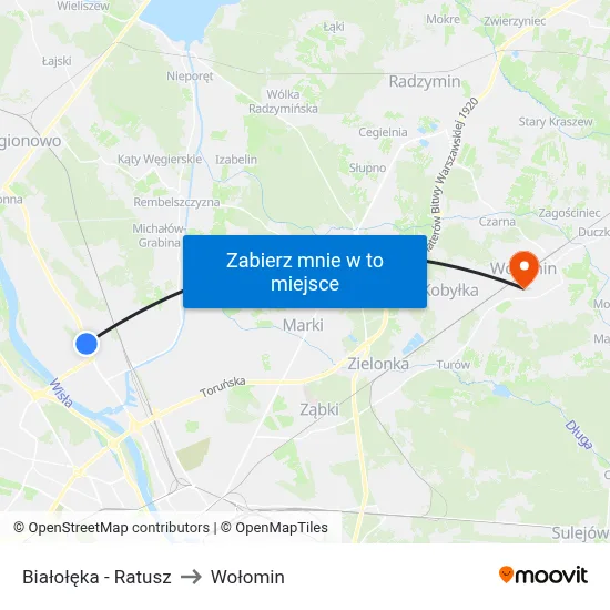 Białołęka - Ratusz to Wołomin map