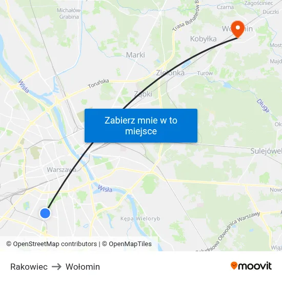 Rakowiec to Wołomin map