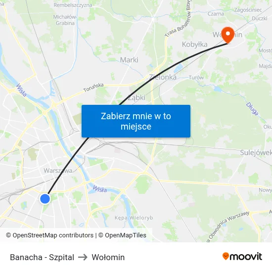 Banacha - Szpital to Wołomin map