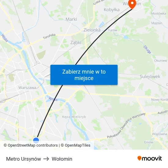 Metro Ursynów to Wołomin map