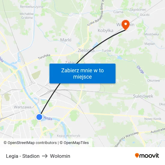 Legia - Stadion to Wołomin map