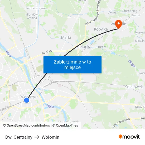 Dw. Centralny to Wołomin map