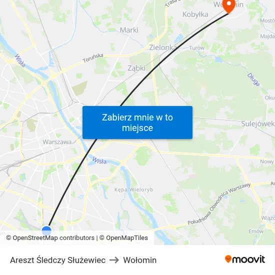 Areszt Śledczy Służewiec to Wołomin map