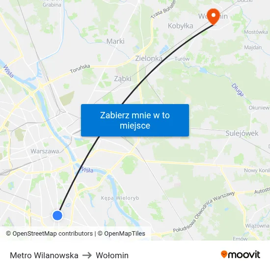 Metro Wilanowska to Wołomin map