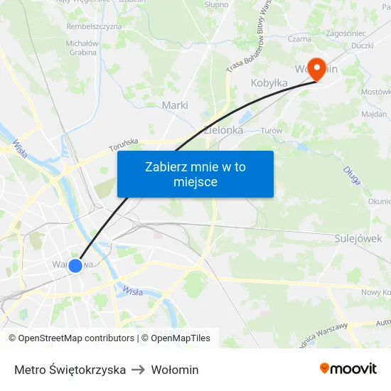 Metro Świętokrzyska to Wołomin map
