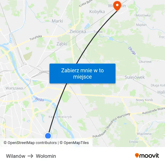 Wilanów to Wołomin map