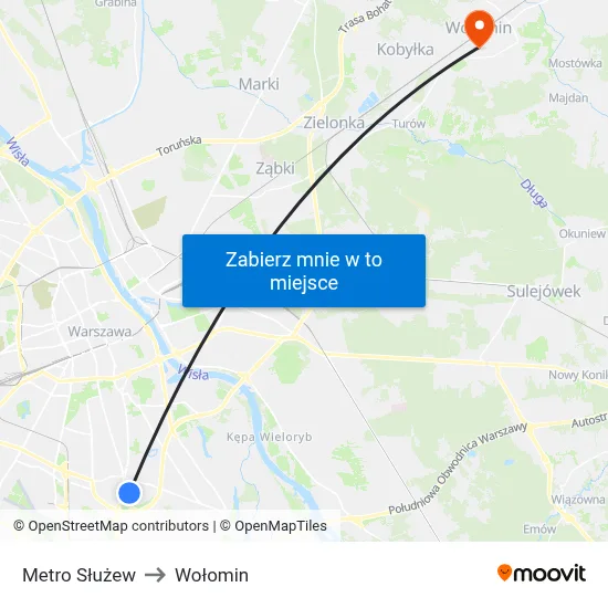 Metro Służew to Wołomin map