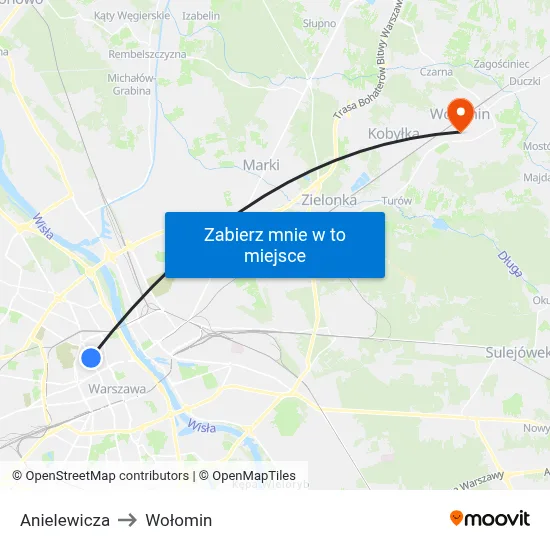 Anielewicza to Wołomin map