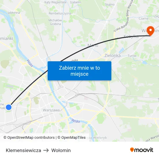Klemensiewicza to Wołomin map