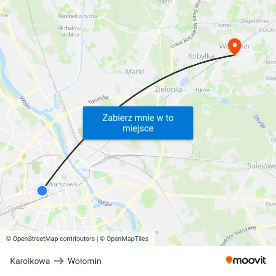 Karolkowa to Wołomin map