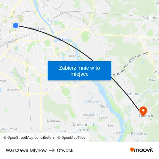 Warszawa Młynów to Otwock map