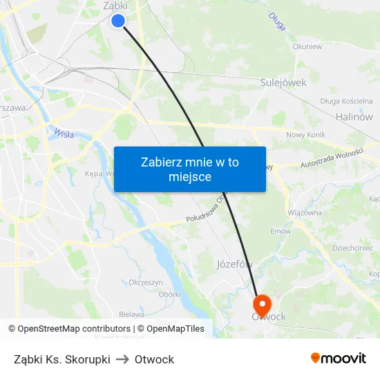 Ząbki Ks. Skorupki to Otwock map