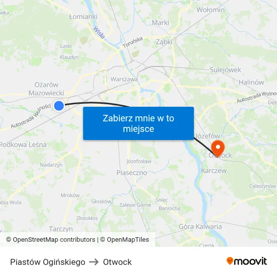 Piastów Ogińskiego to Otwock map