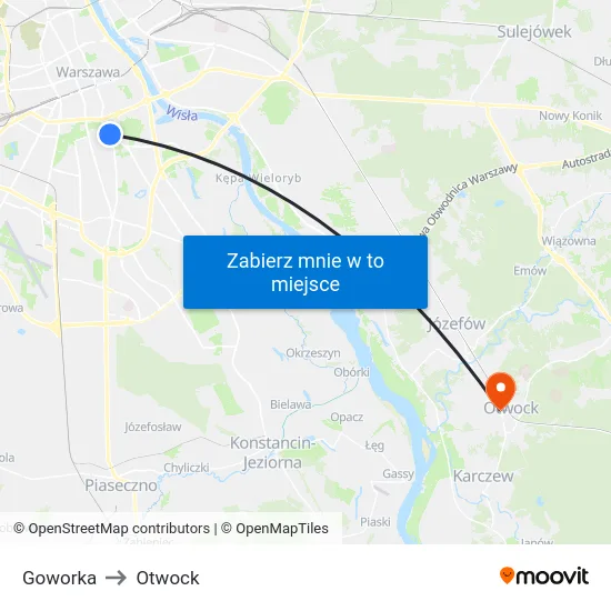 Goworka to Otwock map