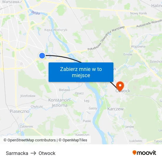 Sarmacka to Otwock map