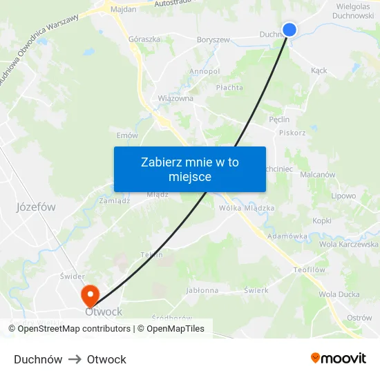 Duchnów to Otwock map