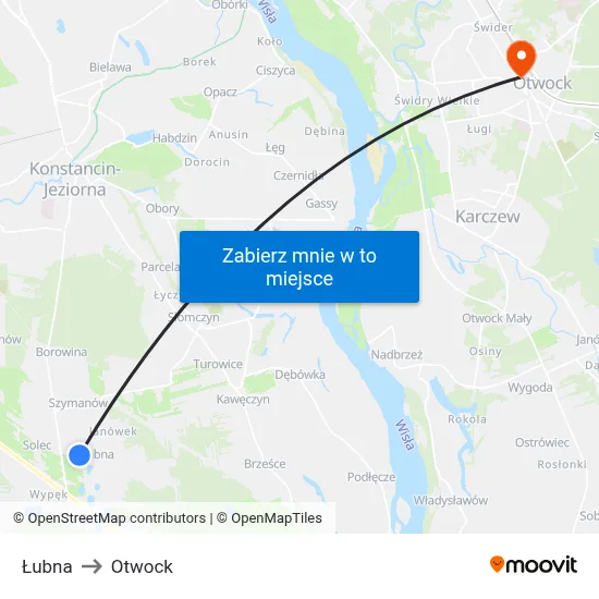 Łubna to Otwock map
