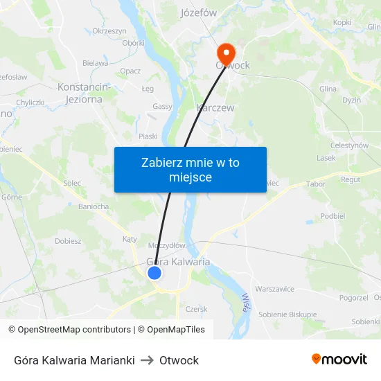Góra Kalwaria Marianki to Otwock map