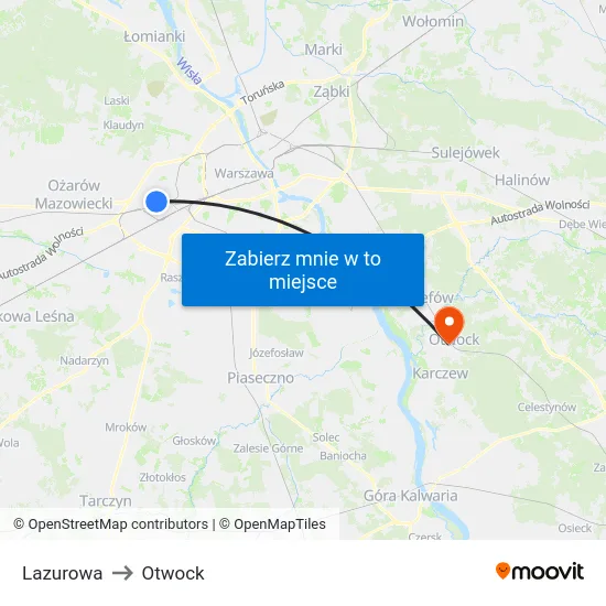 Lazurowa to Otwock map
