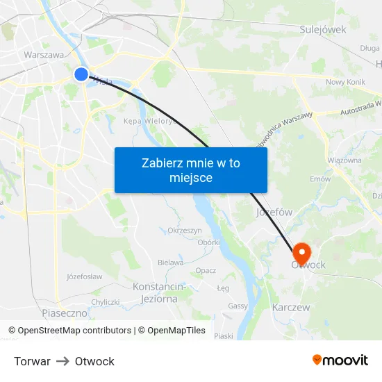 Torwar to Otwock map