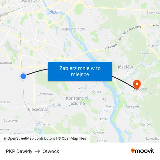 PKP Dawidy to Otwock map