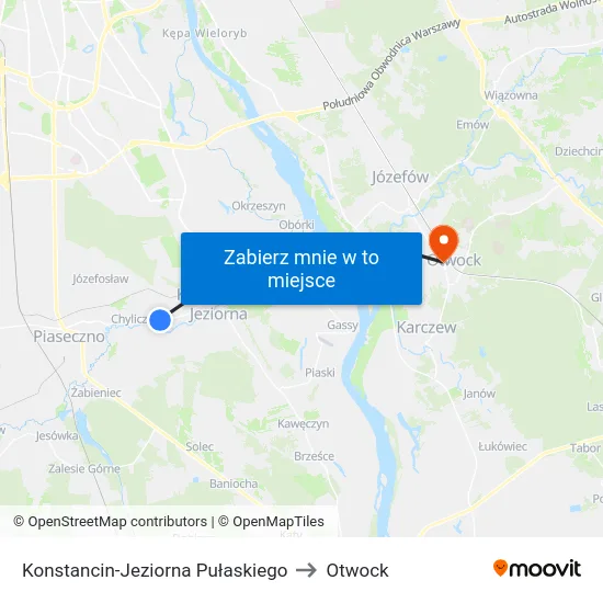 Konstancin-Jeziorna Pułaskiego to Otwock map