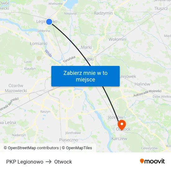 PKP Legionowo to Otwock map