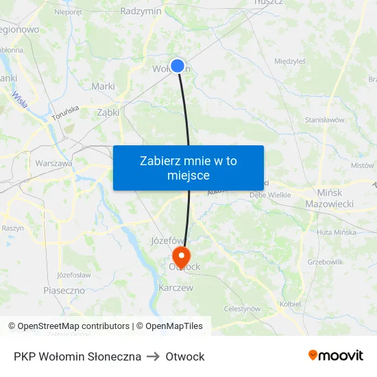 PKP Wołomin Słoneczna to Otwock map