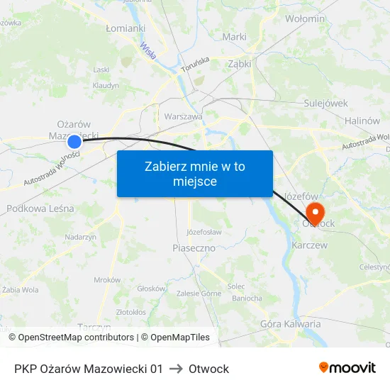 PKP Ożarów Mazowiecki 01 to Otwock map
