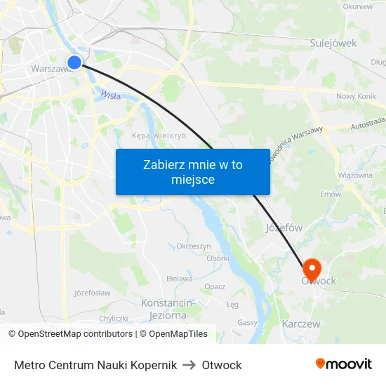 Metro Centrum Nauki Kopernik to Otwock map