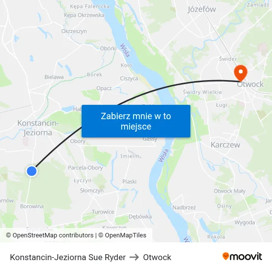 Konstancin-Jeziorna Sue Ryder to Otwock map